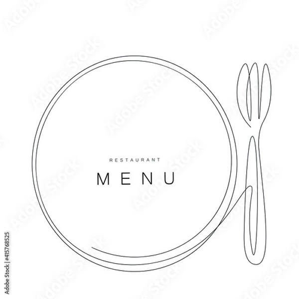 Fototapeta Menu restaurant background with plate ans fork drawing, vector illustration