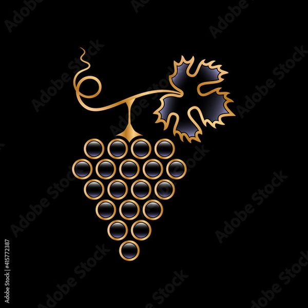 Obraz black and gold grapes with leaf