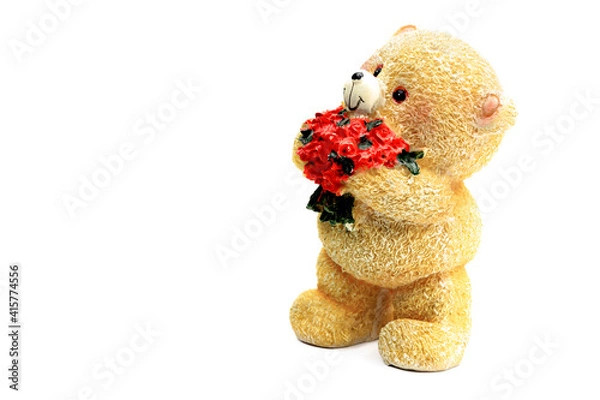 Obraz teddy bear with flowers on a white background