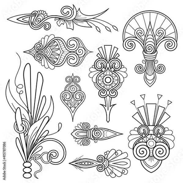 Fototapeta Vector Monochrome Set of Design Elements. Abstract Decorative Element. Abstract Object Isolated On White Background. Patterned Design
