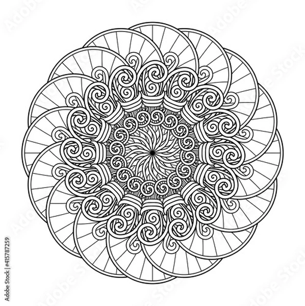 Fototapeta Vector Monochrome Mandala. Ethnic Decorative Element. Round Abstract Object Isolated On White Background