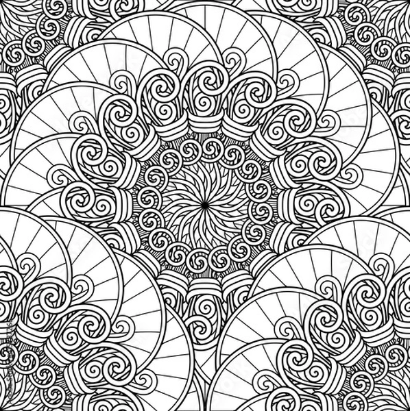 Fototapeta Vector Seamless Monochrome Pattern. Printable Coloring Pages. Hand Drawn Decorative Squama
