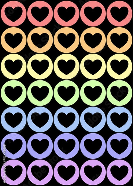 Obraz Rainbow hearts with black background    tileable