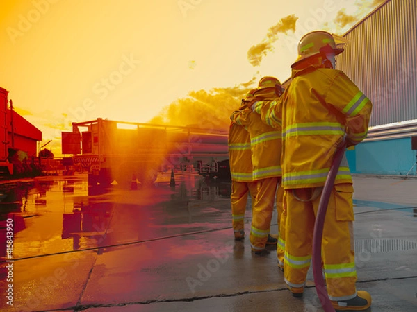 Obraz Fireman in emergency drill training session