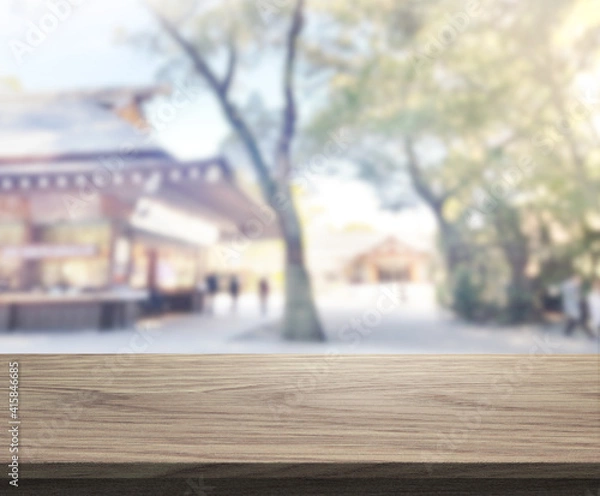 Fototapeta Table Top And Blur Exterior Of Background