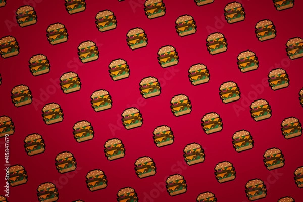 Obraz Bright red hamburger pixel background