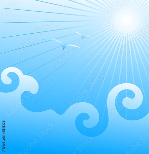 Fototapeta Sea waves and the seagulls. Vector.