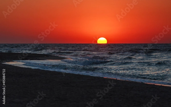 Fototapeta Spectacular colorful sky clouds sunset in summer on sea coast