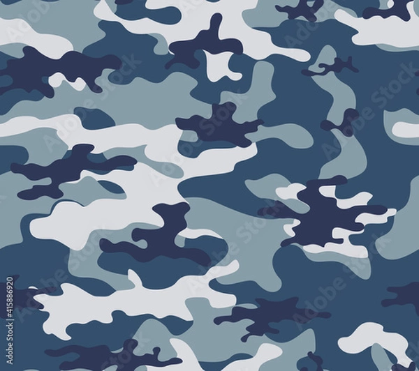 Fototapeta Blue vector camouflage, classic seamless pattern. EPS