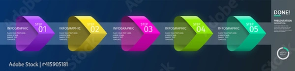 Fototapeta Infographic arrows with 5 step up options and glass elements. Vector template in flat design style