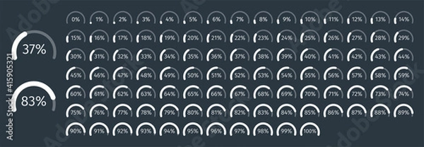 Fototapeta Set of circle percentage diagrams from 0 to 100 for infographics on dark background. Vector illustration.