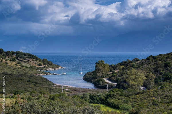 Fototapeta View of the coast of Saint Florent on the Mediterranean island of Corsica, France