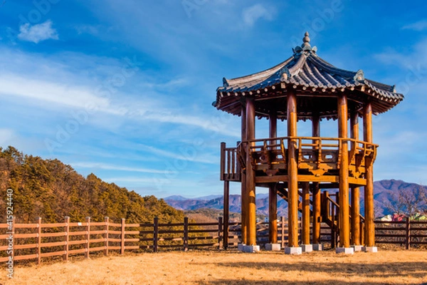 Fototapeta Korean pavilion rest stop for hikers in Cheorwon, South Korea. 