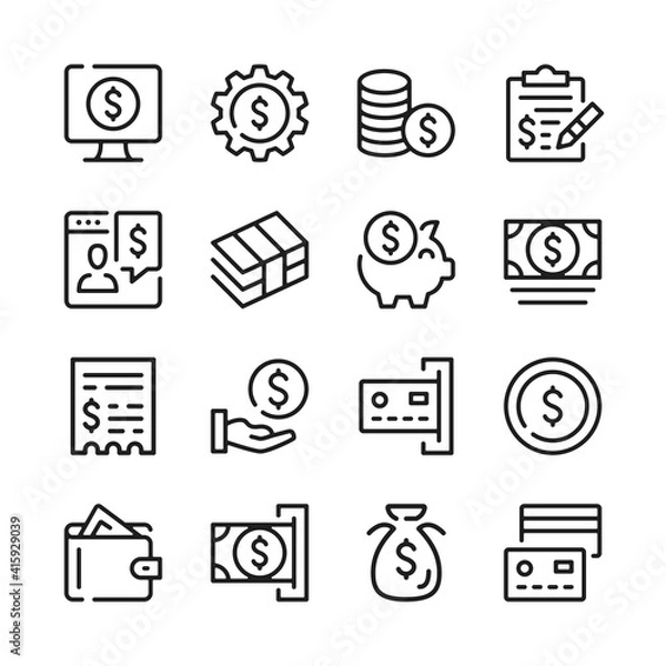 Obraz Money line icons set. Modern graphic design concepts, simple outline elements collection. Vector line icons