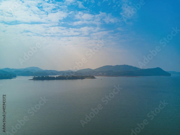 Obraz Reservoirs, lakes and mountain islands formed by dams