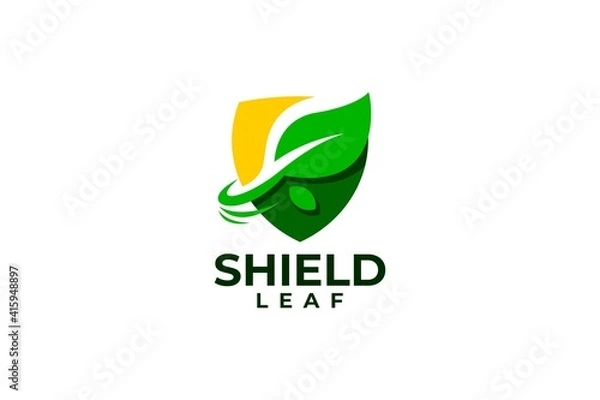 Fototapeta illustration of shield and leaf. nature logo vector.