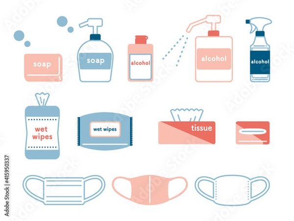 Obraz いろんな種類の衛生用品イラスト