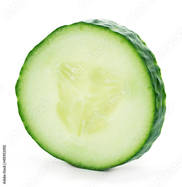 Obraz Cucumber slice close up isolated on white background.