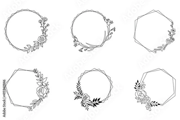 Fototapeta Flower Hexagon Circle Frame Vector Set Illustration