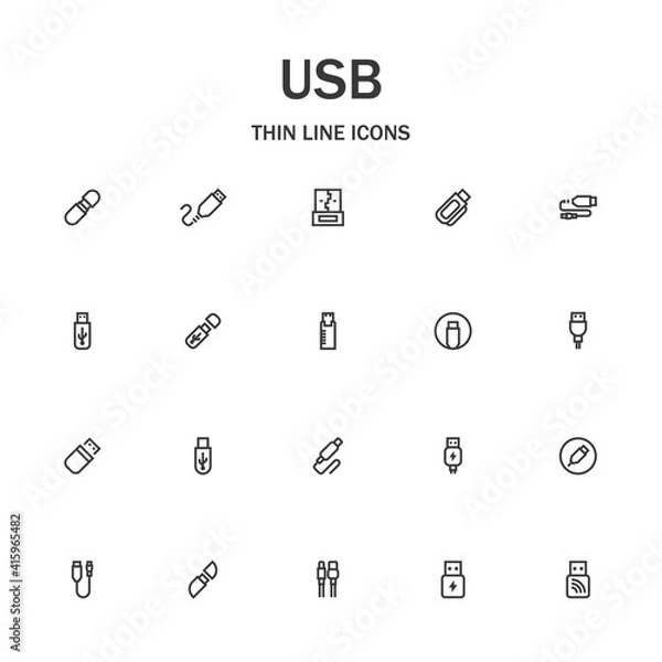 Fototapeta USB line icon set.