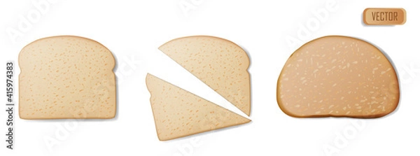 Fototapeta A set of slices of wheat bread. Realistic isolated on white background vector illustration