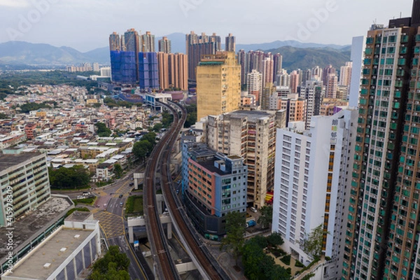 Fototapeta Drone fly over Hong Kong city