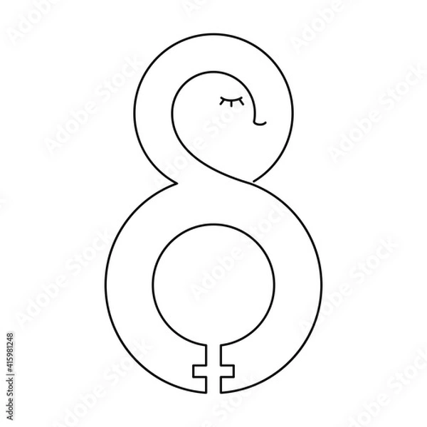Obraz 8 march, continuous line. Vector illustration, isolated on a white background.