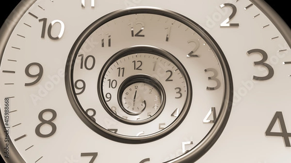 Obraz 3D Rendering Classic Round Clock with infinity time. Golden Classic Round Clock with time hands turn backward infinity.