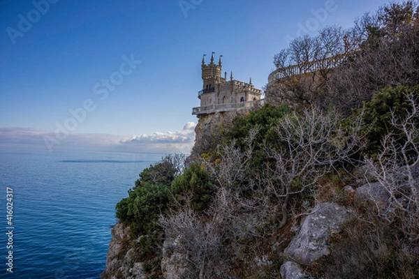 Fototapeta Yalta, Crimea, November 26, 2020, Swallow's Nest, views of the sea and the castle