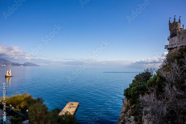 Fototapeta Yalta, Crimea, November 26, 2020, Swallow's Nest, views of the sea and the castle