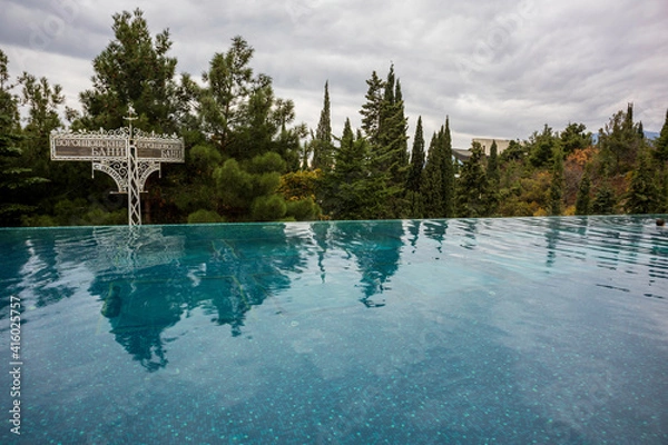 Fototapeta Yalta, Crimea, November 27, 2020, view of the pools of the Yalta-Intourist Hotel