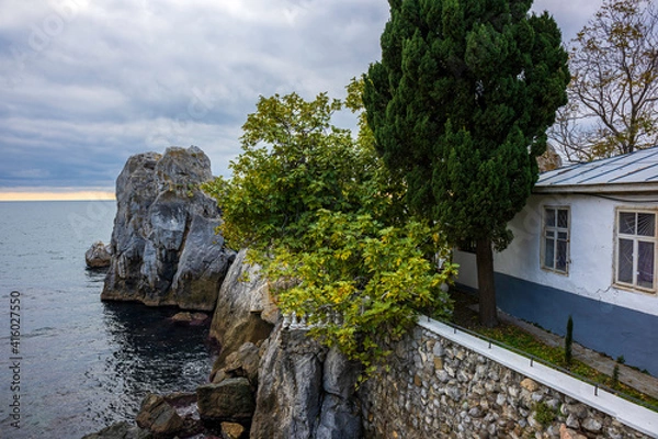 Fototapeta Gurzuf, Crimea, November 27, 2020, Chekhov's dacha and sea view
