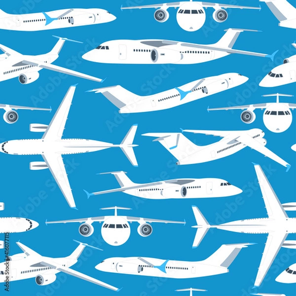 Obraz Airplane vector seamless pattern. Background for wallpaper, wrapping, packing, and backdrop.
