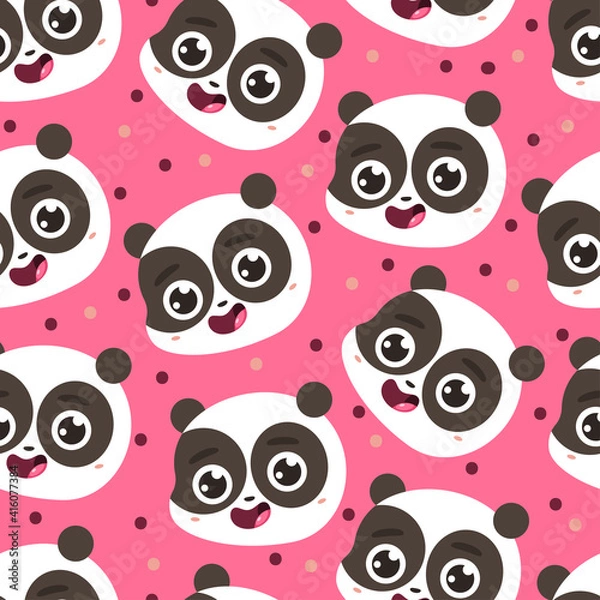 Obraz Cute panda face vector cartoon seamless pattern background for wallpaper, wrapping, packing, and backdrop.