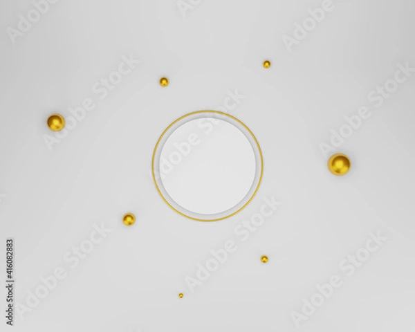 Fototapeta Abstract minimal scene with geometrical forms. Empty cylinder podium on minimal background. Top view. Design for product presentation. 3D rendering.