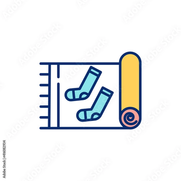 Fototapeta Packing clothes for traveling RGB color icon. Compact folding techniques. Rolling clothes into tight bundle. Maximizing space and minimizing wrinkles. Packing suitcase. Isolated vector illustration