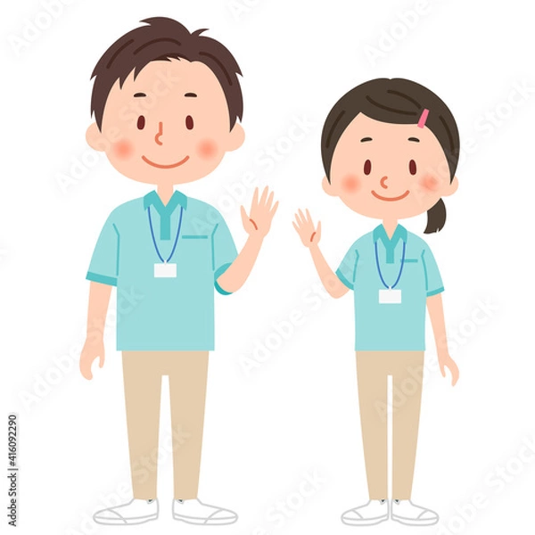 Fototapeta ヘルパーの男女の全身イラスト