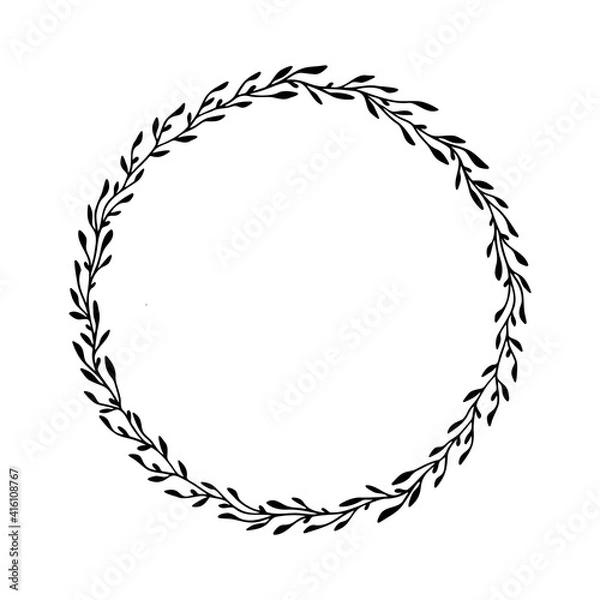 Fototapeta Floral Wreath with leaves round frame. Floral circle vector isolated on white background. For wedding invitations, greeting cards. Vector illustration