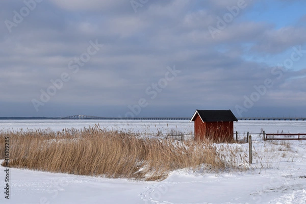 Obraz Ice covered coast with view at the Oland Bridge in Sweden