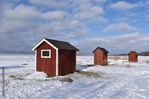 Obraz Red small fishing cabins
