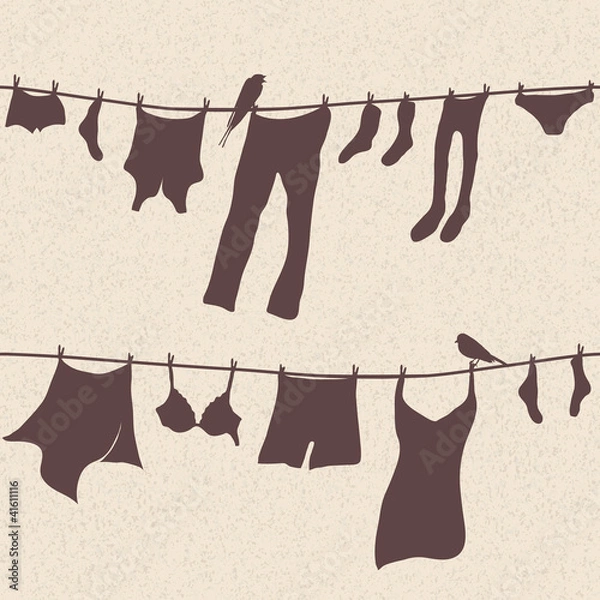 Fototapeta Vector illustration of clothes hanging out to dry