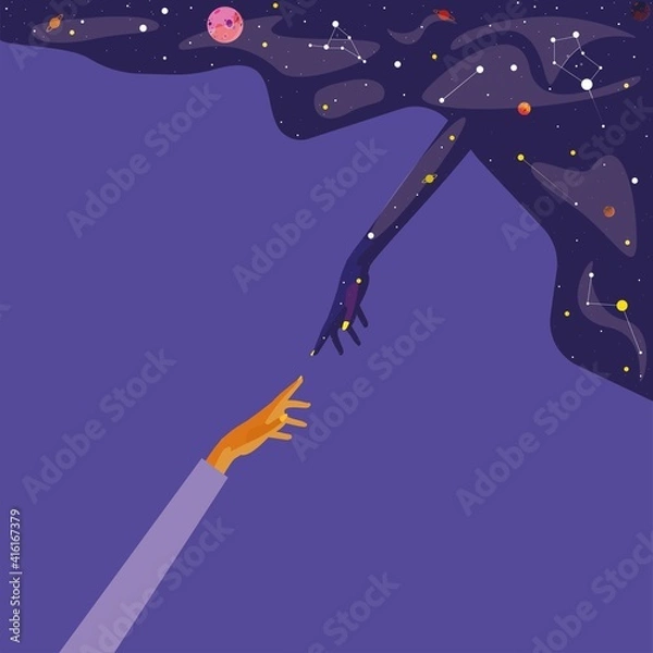 Obraz space icon. starry sky. Universe. connection with the universe. hand pointing to space