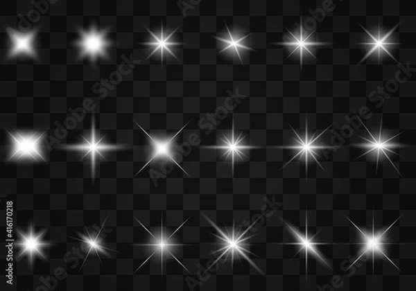 Obraz White beautiful light explodes with a transparent explosion. Vector, bright illustration for perfect effect with sparkles. Bright Star. Transparent shine of the gloss gradient, bright flash.
