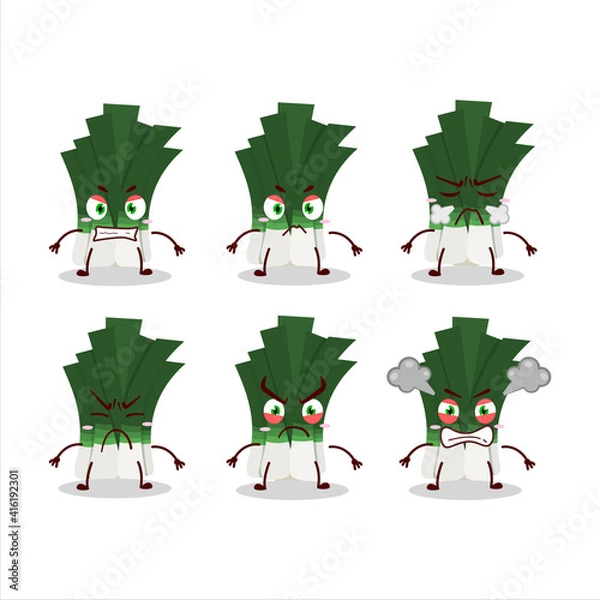 Fototapeta leek cartoon character with various angry expressions