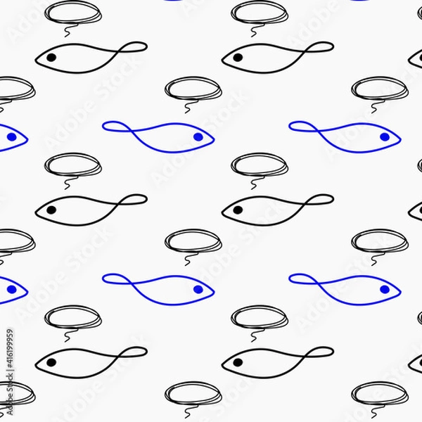 Fototapeta think differently.hand drawn doodle fish icon whale sea ocean river pattern wallpaper background, paper