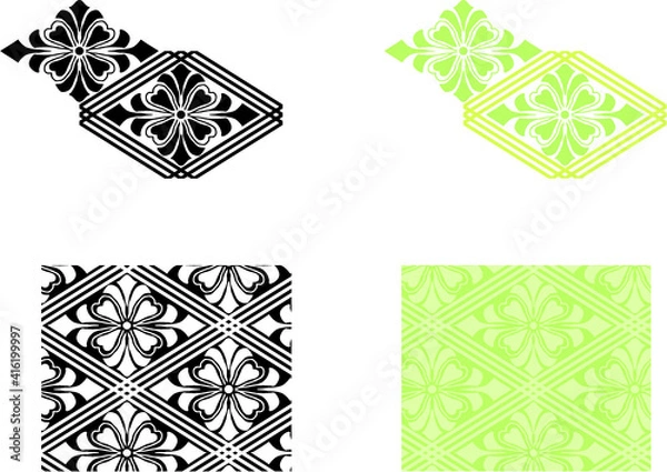 Fototapeta 平安有職文様_三重襷に唐花（みえたすきにからはな）_タイル