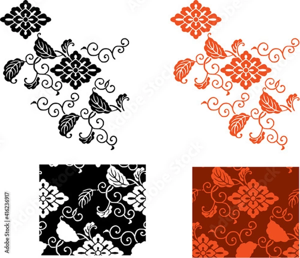 Fototapeta 平安有職文様_花菱唐草（はなびしからくさ）_タイル