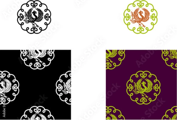 Fototapeta 平安有職文様_雪輪鳳凰（ゆきわほうおう）_タイル