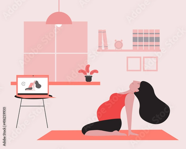 Fototapeta Online yoga tutorial for pregnant woman