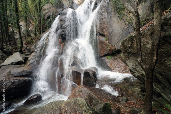 Fototapeta waterfall in the gorge of the nogaleda in the jerte valley. focus selected